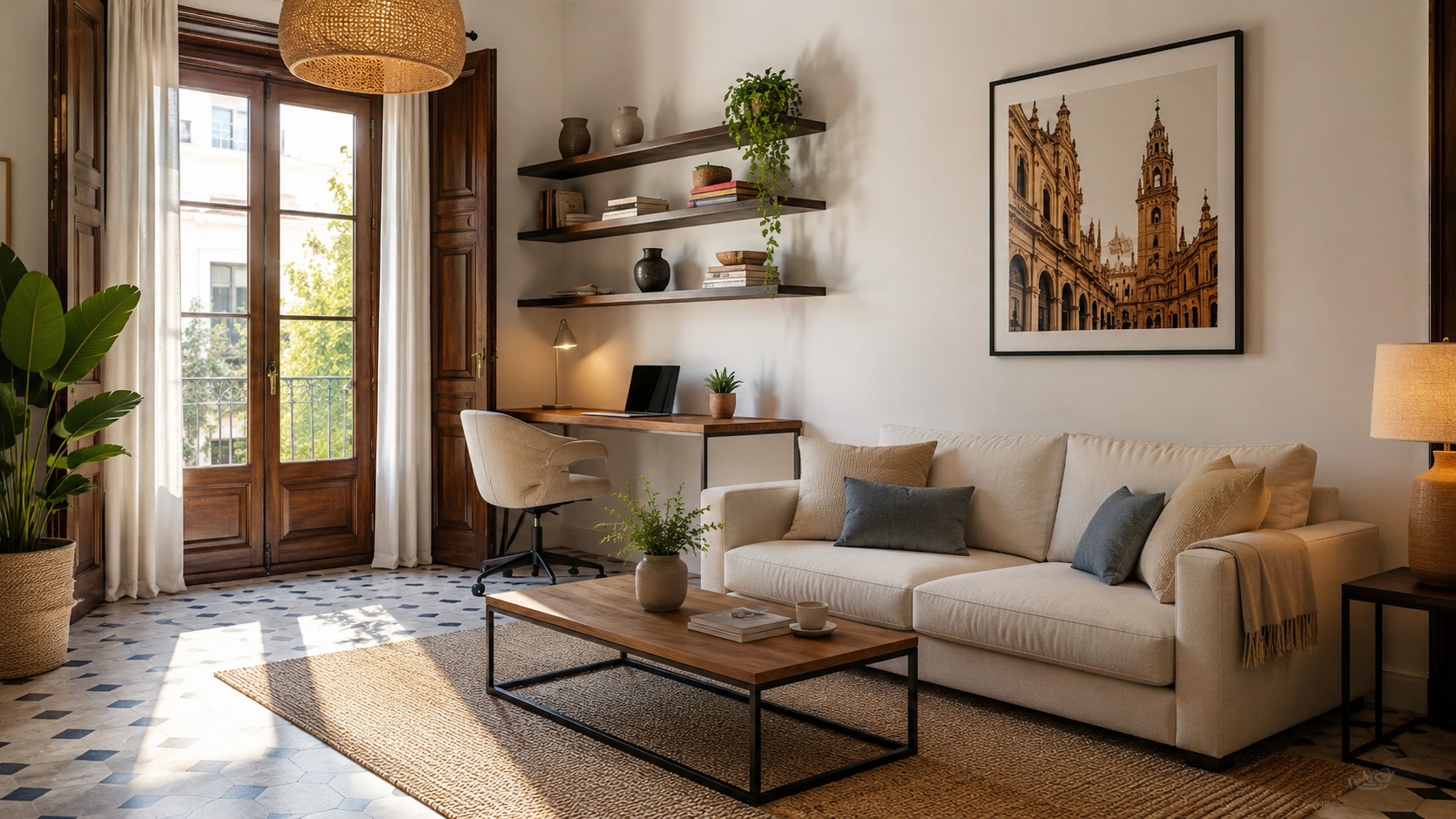 Vivienda preparada para alquiler temporal en Sevilla con zona de trabajo y ambiente para estancias medias